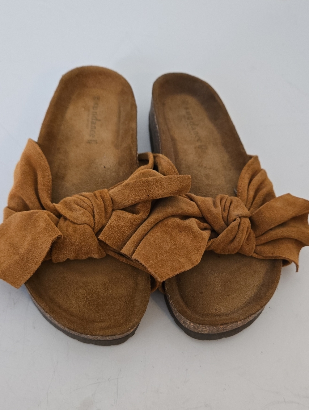 Sundance Vera Pelle Tan Suede Knot Bow Slide Mules EU39 US8